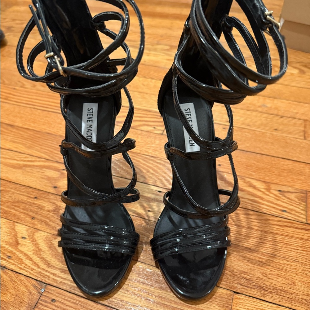 Steve Madden Patent Leather Black Multi-Strap Heels
